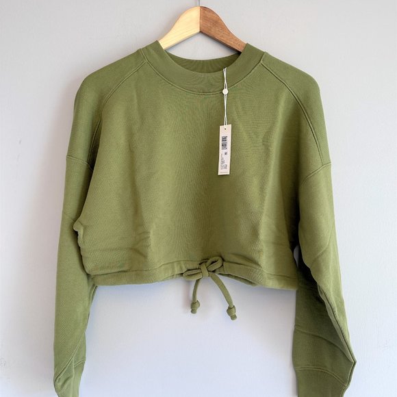 Rebecca Taylor NEW Light Olive Drawstring-Hem Crop Sweatshirt Women LARGE $195 - Picture 12 of 12